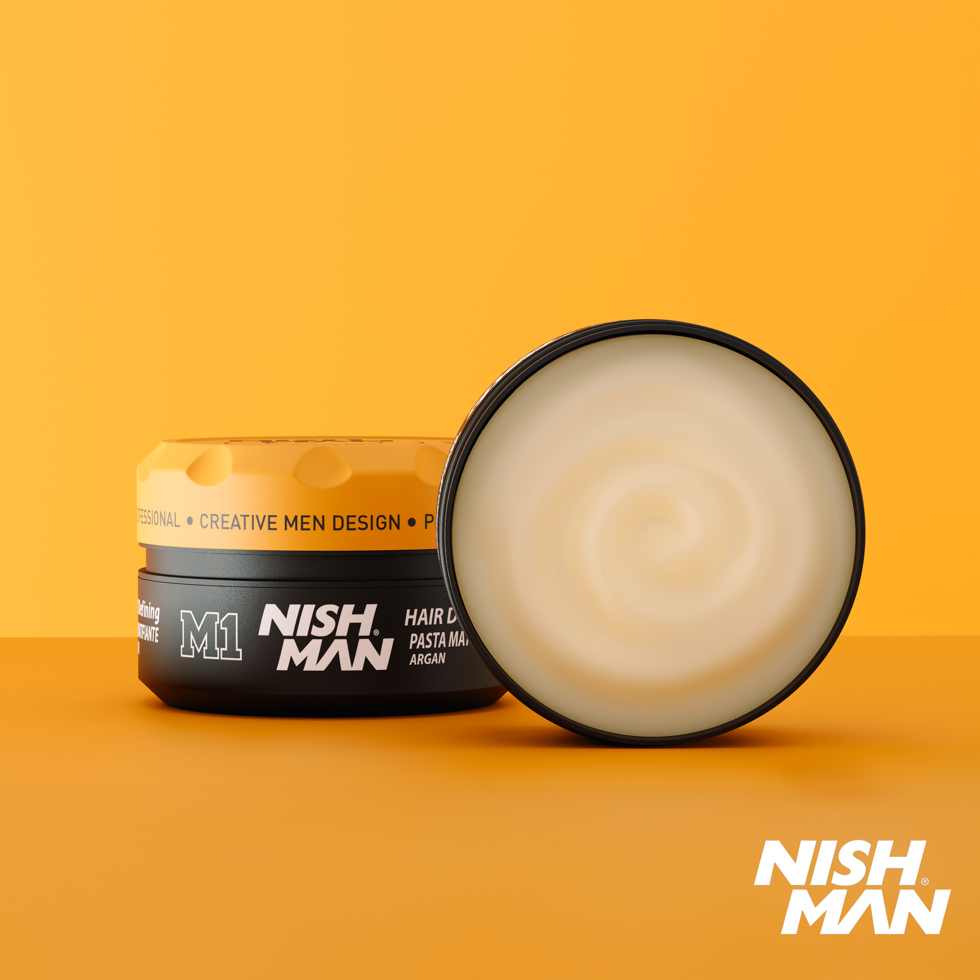 Professional hair styling products on display Barber-grade hair styling wax and powder collection Texturizing hair spray and matte styling powder assortment