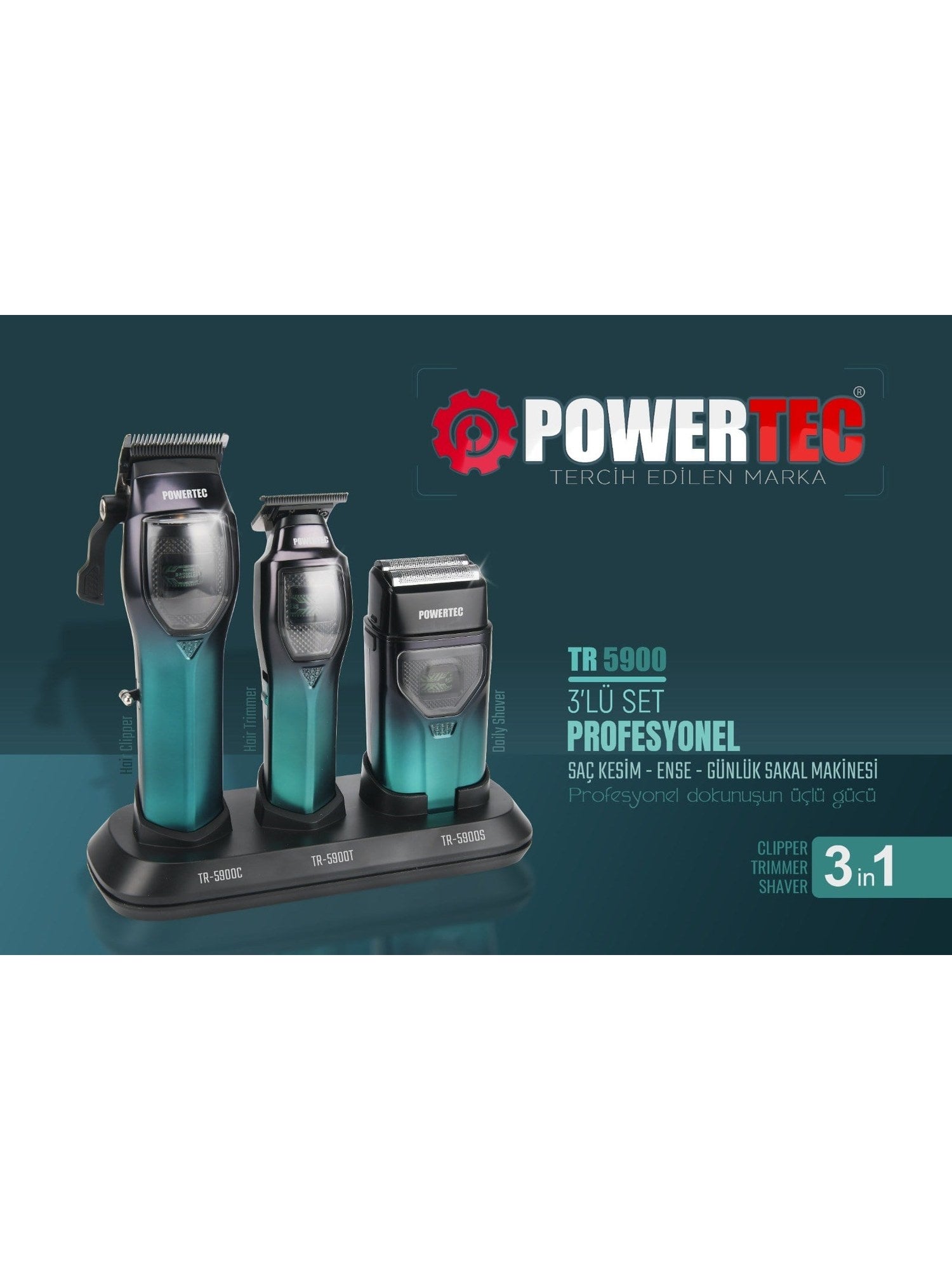 Powertec TR-5900 машинка за коса, брада и врат – комплект 3 в 1