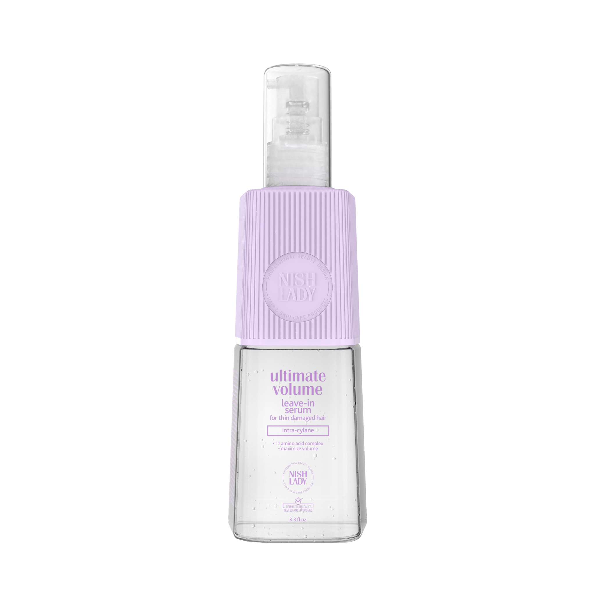 NishLady marka Ultimate Volume leave-in serum, 97 ml, saçlara hacim ve parlaklık kazandıran şişe ön yüz görüntüsü