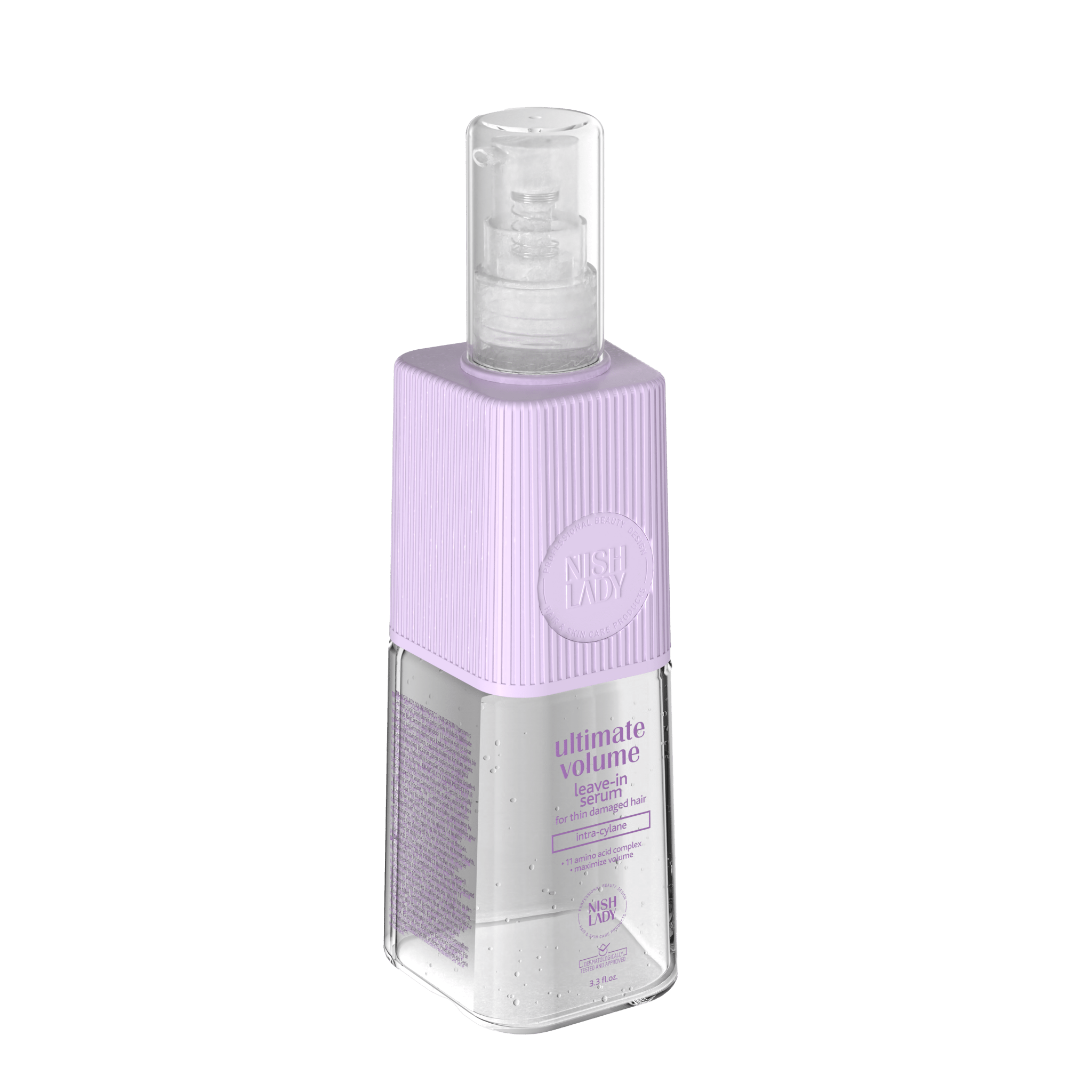 NishLady Ultimate Volume saç bakım serumu, 97 ml, saçlara hacim ve parlaklık kazandırmak için kullanılabilir.