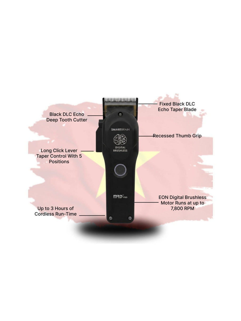 MRD Pro Smart Brain Light Professional Hair Clipper - Black