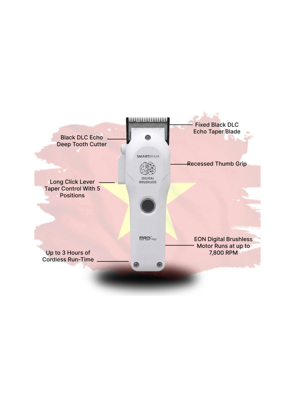 MRD Pro Smart Brain Light Professional Hair Clipper - White