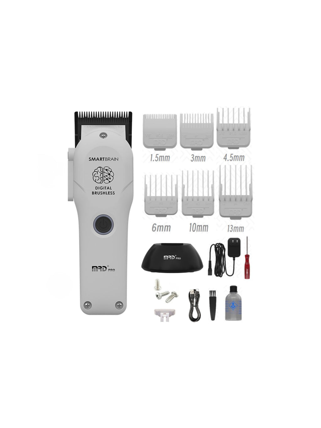 MRD Pro Smart Brain Light Professional Hair Clipper - White