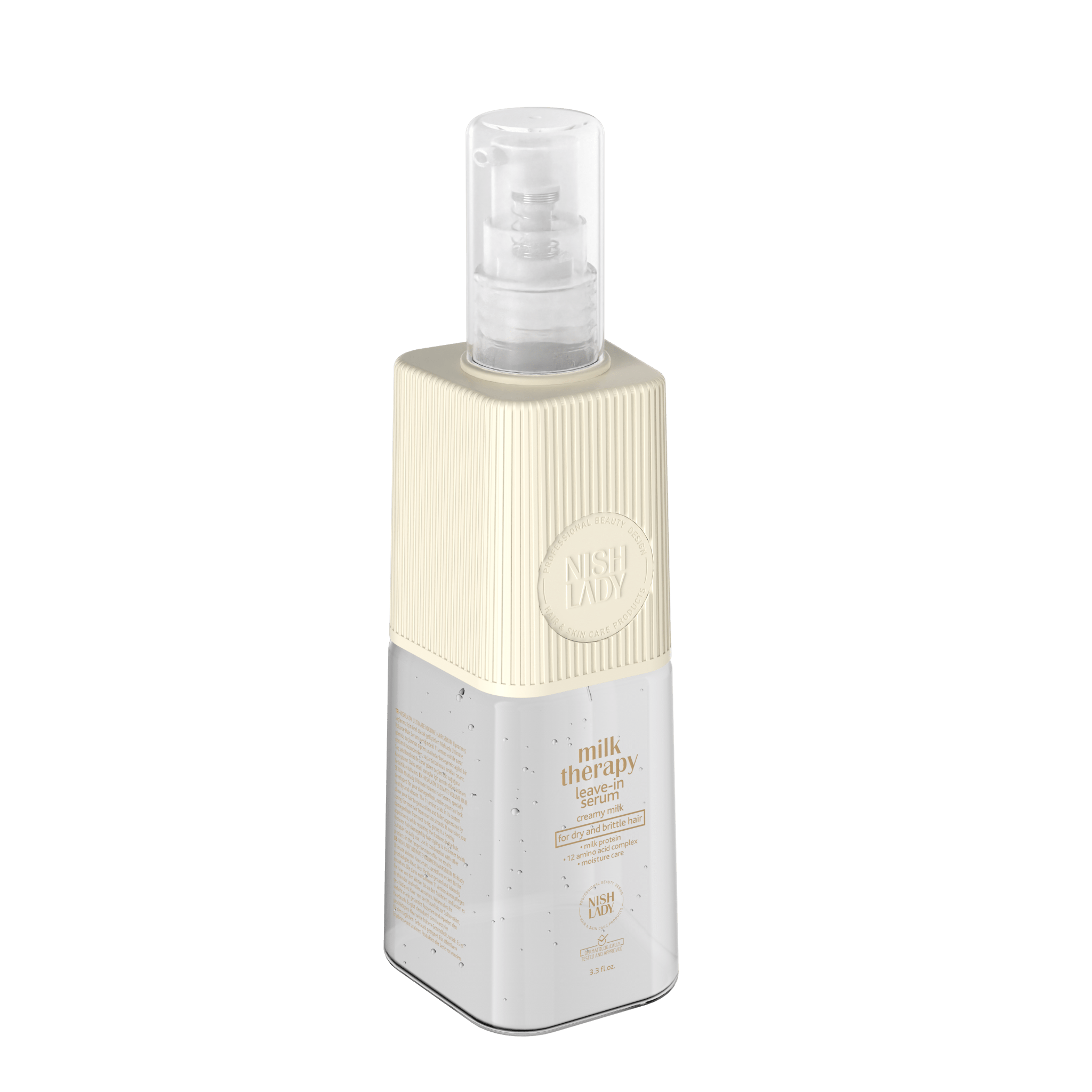 NishLady Milk Therapy Leave-In Serumu, 97 ml, saçlara parlaklık ve yumuşaklık kazandıran bakım ürünü.