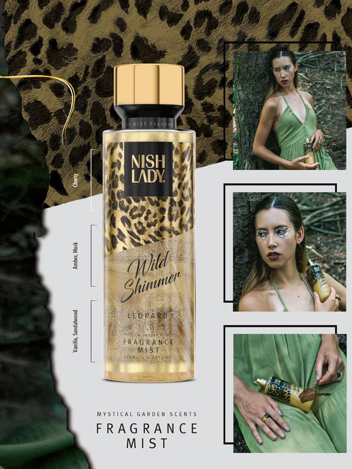 NISH LADY WILD SHIMMER BODY MIST 260 ML – LEOPARD / CROCODILE / ZEBRA SHIMMER COLLECTION