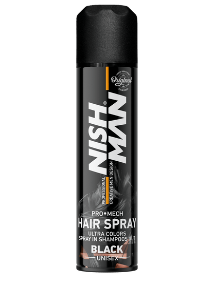 Nish Man hair spray can on a white background