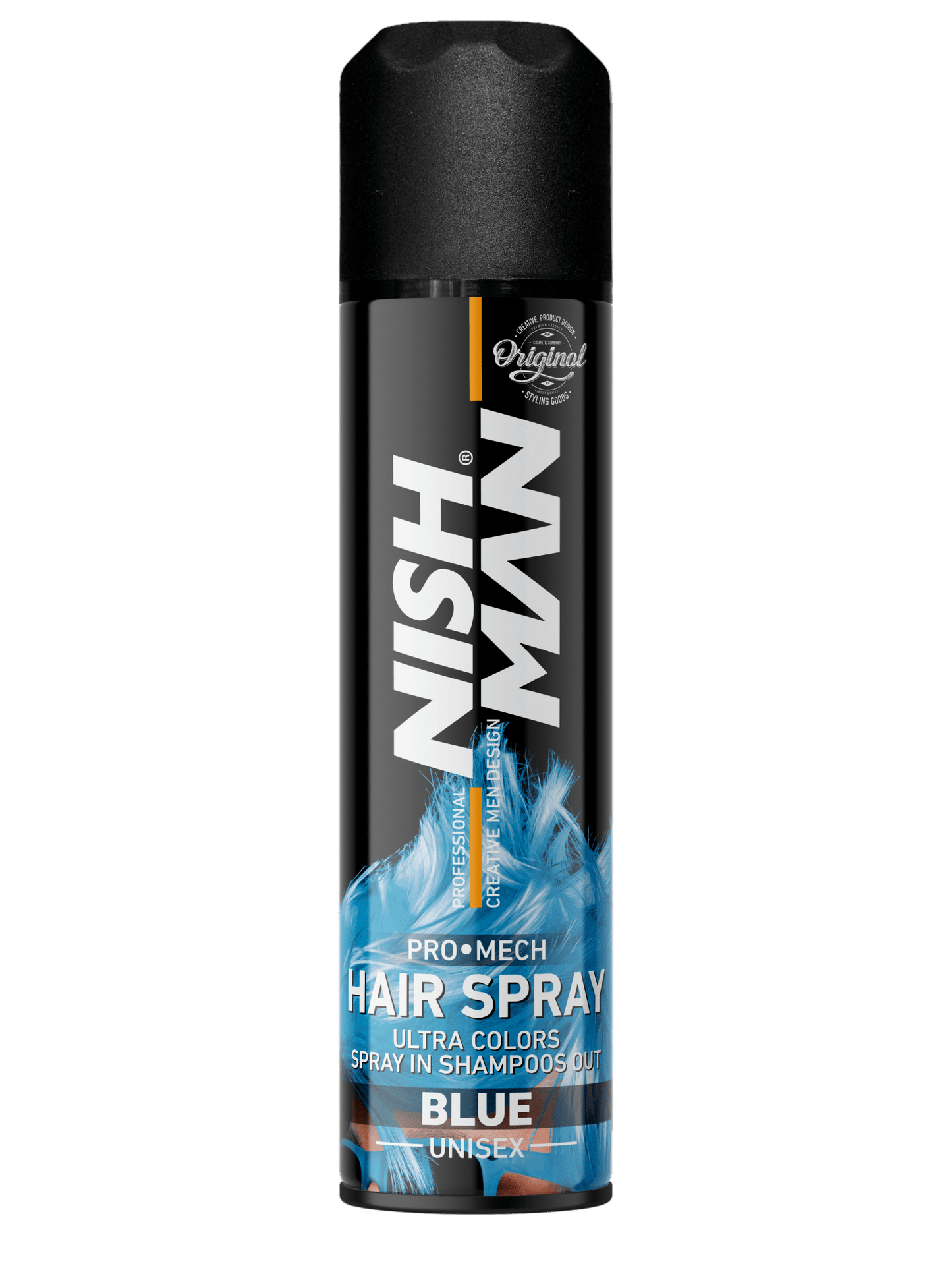 Nish Man hair spray can on a white background