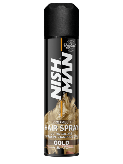 Nish Man hair spray can on a white background