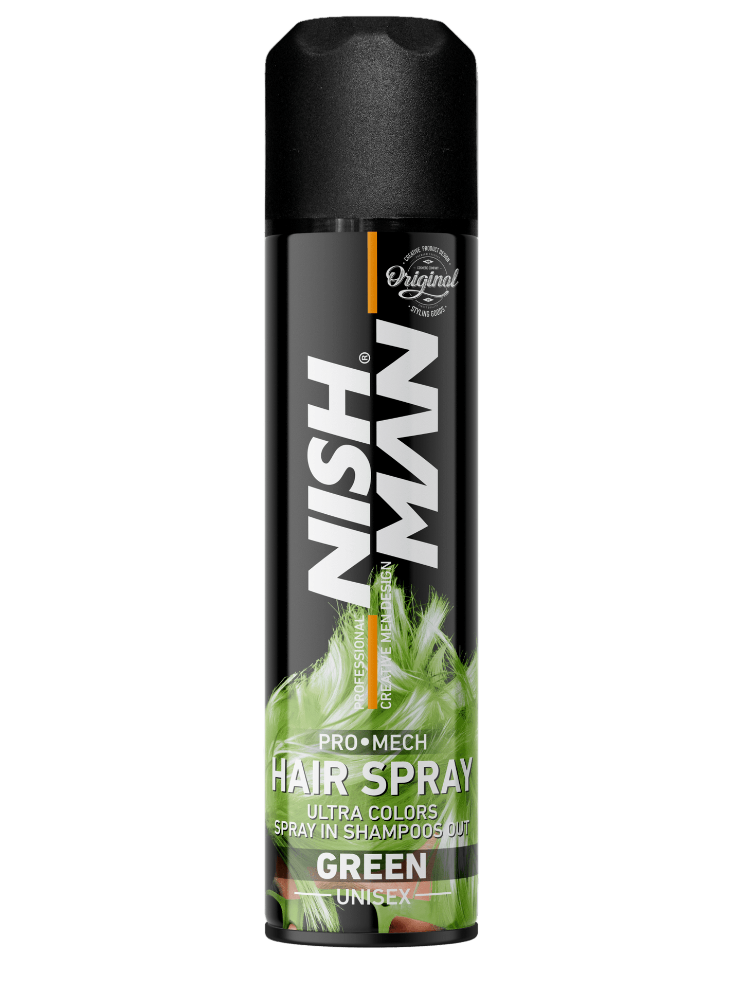 Nish Man hair spray can on a white background