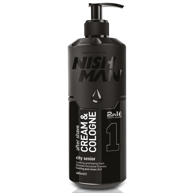 Nish Man after shave and cologne bottle on a white background