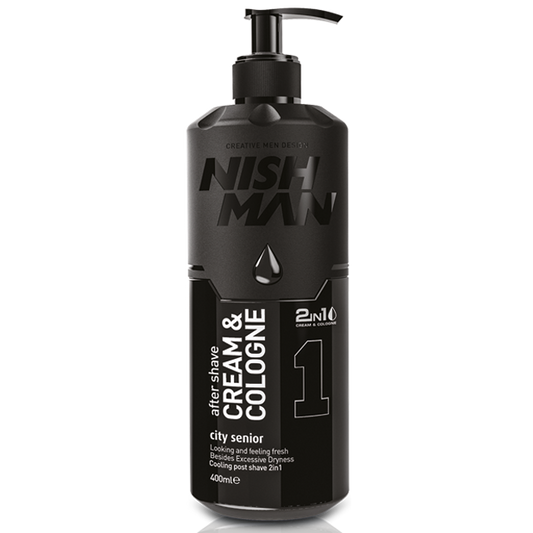 Nish Man after shave and cologne bottle on a white background