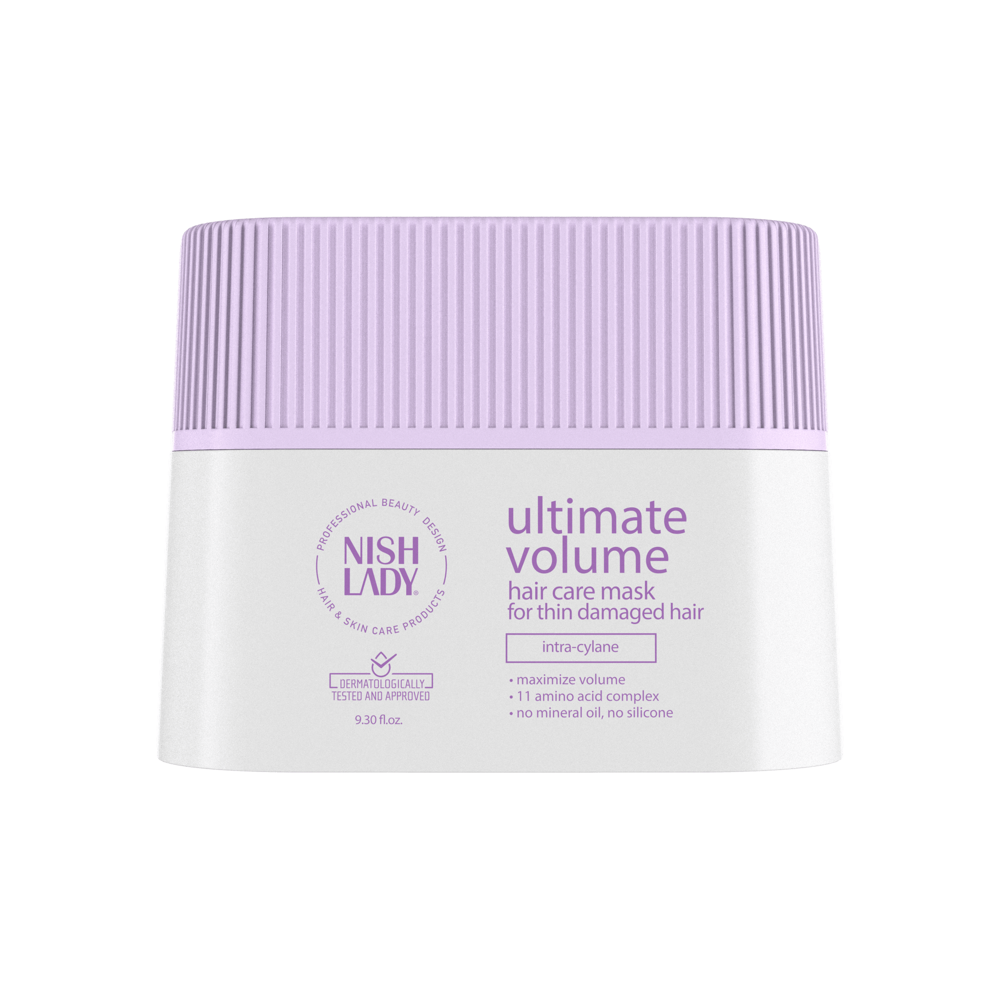 NishLady Ultimate Volume saç bakım maskesi 275 ml, ön yüz görünümü, parlak ve hacimli saçlar için bakım maskesi