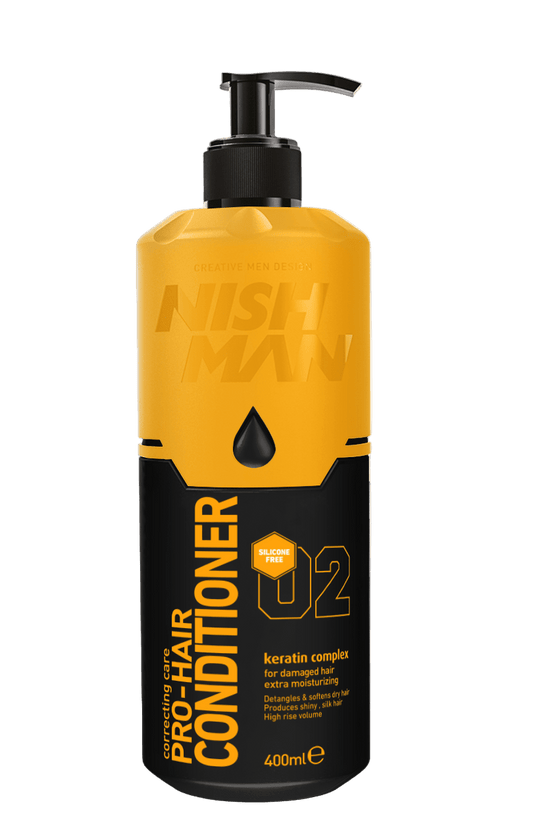 Nishman Pro-Hair Conditioner bottle with yellow and black design on a white background