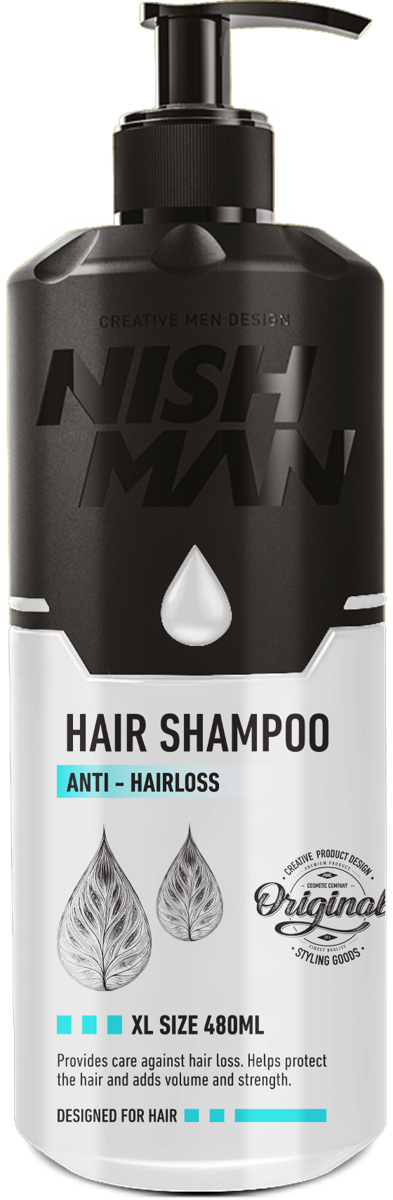 Nishman hair shampoo bottle with pump on a white background