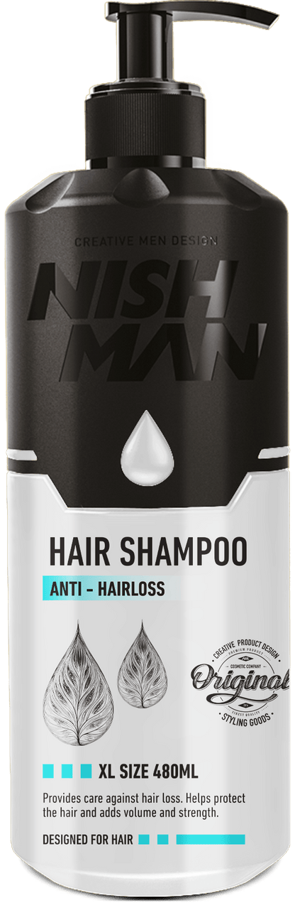 Nishman hair shampoo bottle with pump on a white background