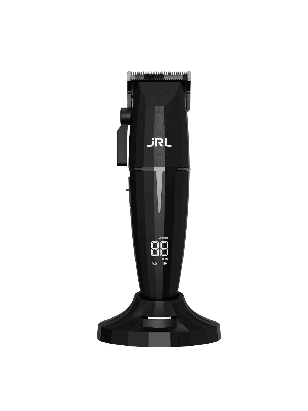 Black hair clipper with digital display on a white background