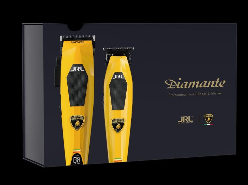 Yellow hair trimmer on a black box with 'Diamante' branding