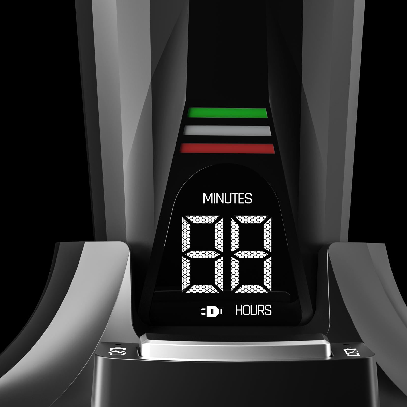 Digital timer display on a black background