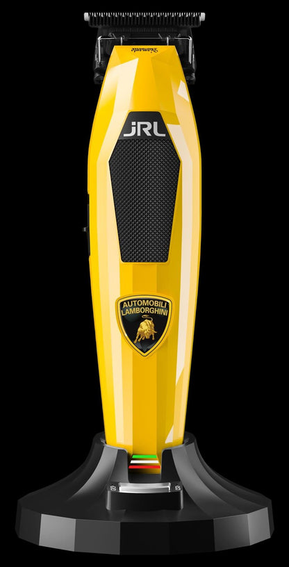 Yellow hair trimmer with Lamborghini logo on a black background