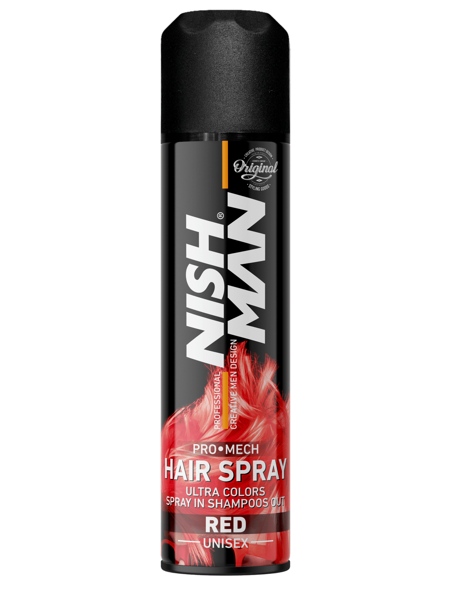 Nish Man hair spray can on a white background