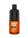 Bottle of Nish Man Shower Scrub with black and orange design on a white background
