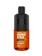 Bottle of Nish Man Shower Scrub with black and orange design on a white background