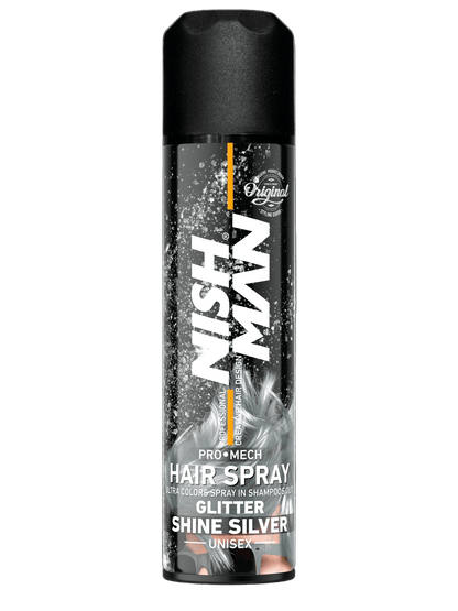 Nish Man hair spray can on a white background