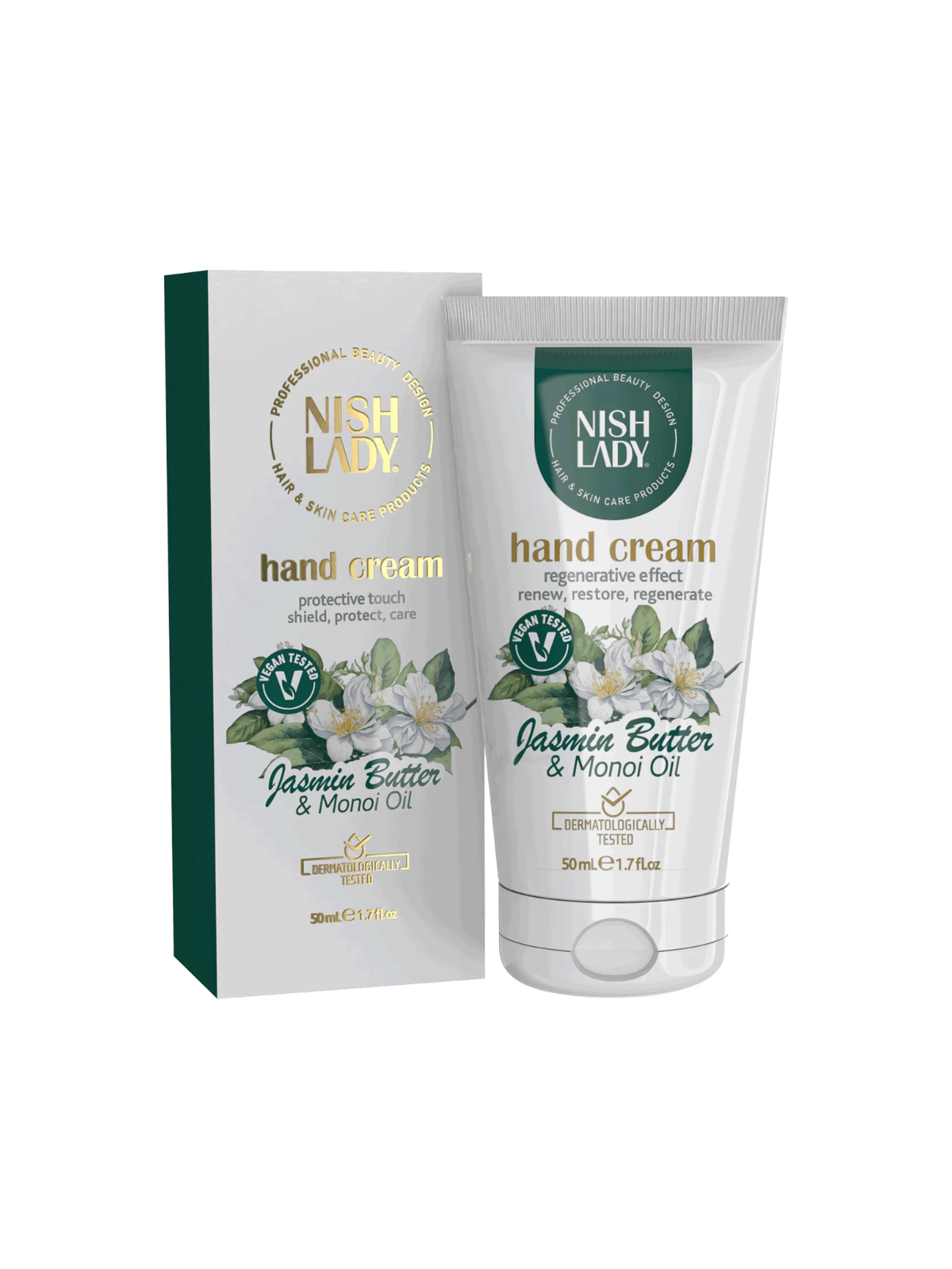NISHLADY КРЕМ ЗА РЪЦЕ JASMIN BUTTER & MONOI OIL 50 МЛ – РЕГЕНЕРИРАЩ И ХИДРАТИРАЩ КРЕМ ЗА РЪЦЕ