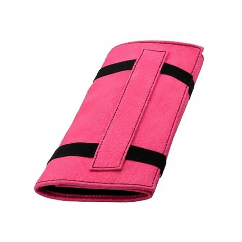 ARTERO EXPERT CASE F391 pink scissors and tool case, folded with two black closure bands and a stitched central flap on a white background