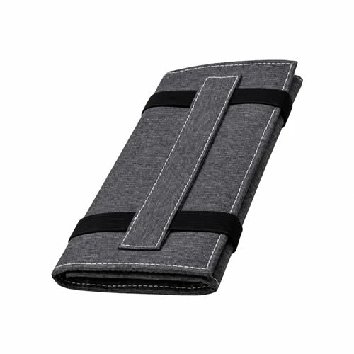 ARTERO EXPERT CASE F393 grey scissors and tool case, folded with two black closure bands and light stitching on a white background