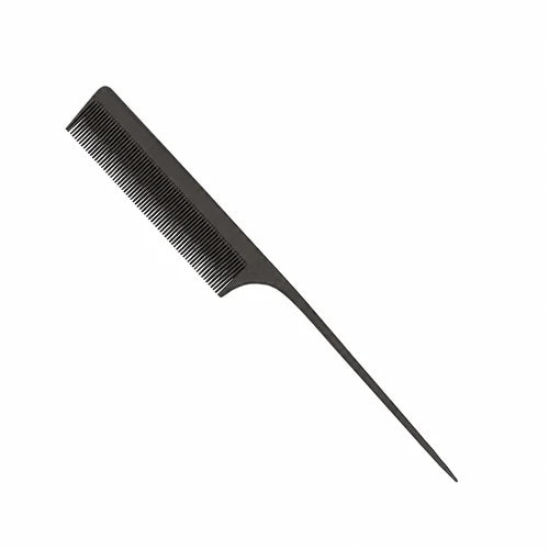 Black ARTERO CARBON K626 tail comb with fine rounded teeth and a long all-black carbon tail, photographed diagonally alone on a white background