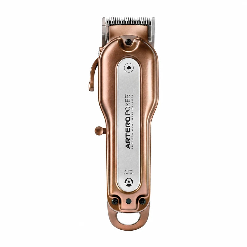 Copper-finish ARTERO POKER+ M656 clipper with silver blade, side adjustment lever and hanging loop