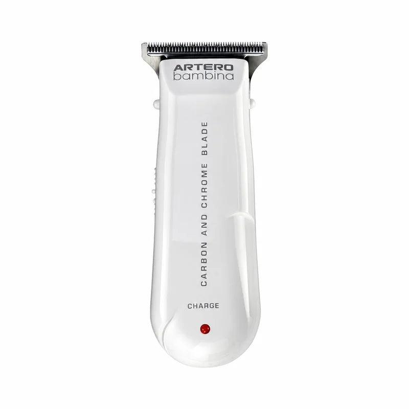 ARTERO BAMBINA M618 compact contour trimmer with carbon-and-chrome T blade and red charge indicator