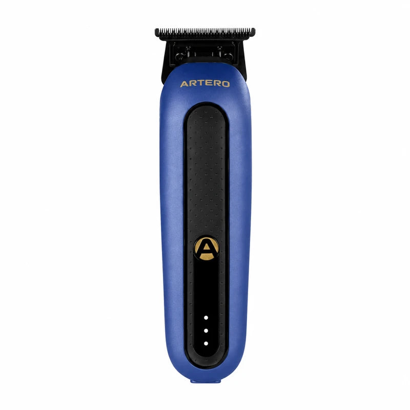 Dark blue ARTERO BRONX M668 contour trimmer with black DLC blade and battery indicator