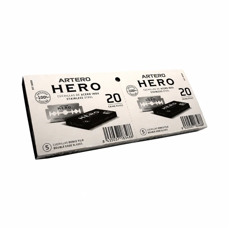 ARTERO N560 HERO packaging for 100 double-edge razor blades in 20 boxes of 5