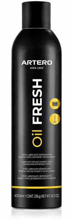 ARTERO OIL FRESH Y447 400 ml black tool-maintenance spray can with white and yellow lettering