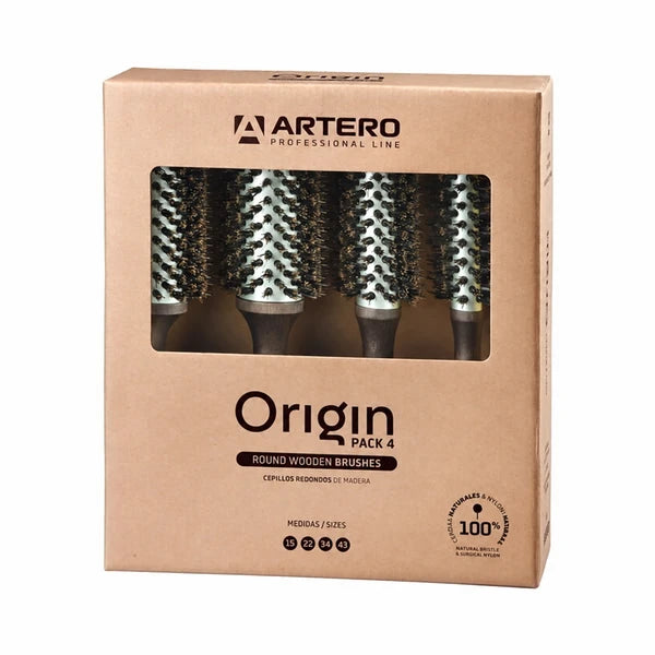 ARTERO Origin K614 boxed four-brush set with 15, 22, 34 and 43 mm round wooden brushes