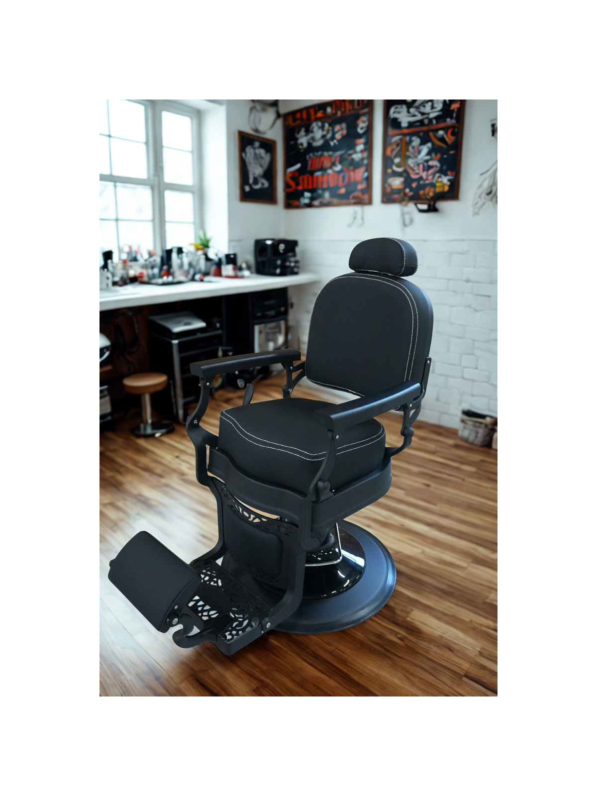 ASAKI MONACO VINTAGE BLACK Barber Chair
