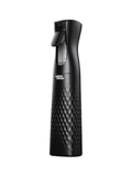 Black spray bottle with textured design on a white background