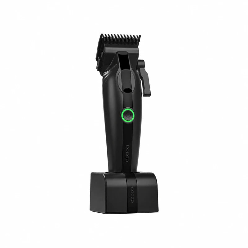 COCCO Veloce Lite Black/Black cordless hair clipper with charging stand