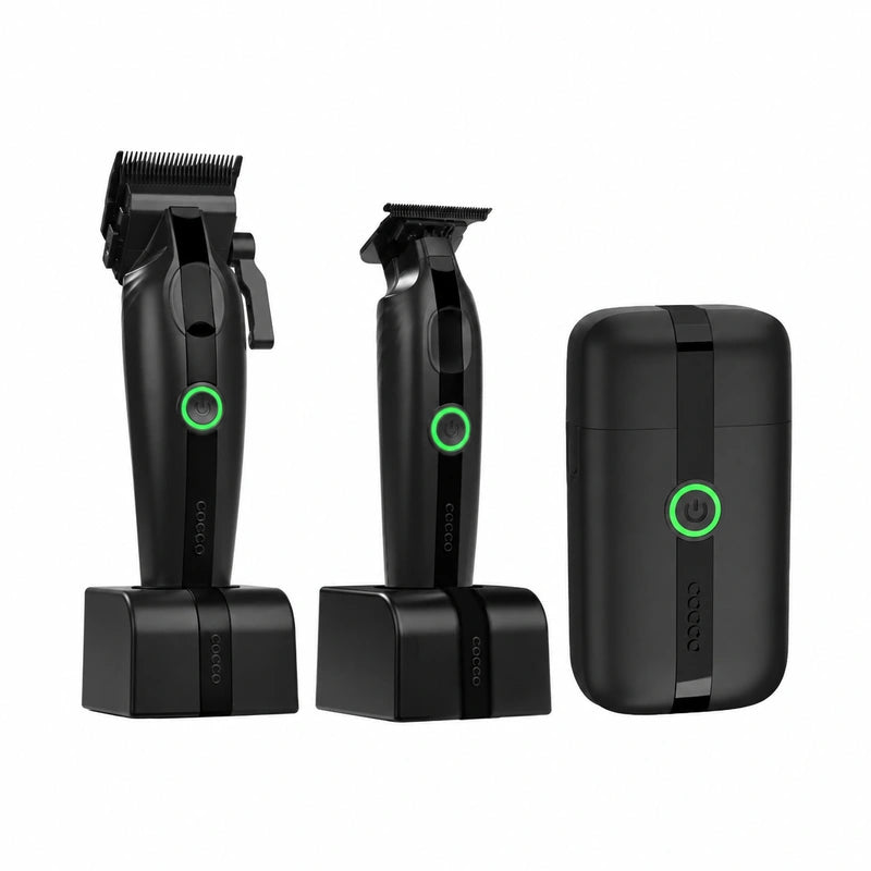 COCCO Veloce Lite Combo Black/Red – Professional Clipper, Trimmer & Shaver Set — Black/Black
