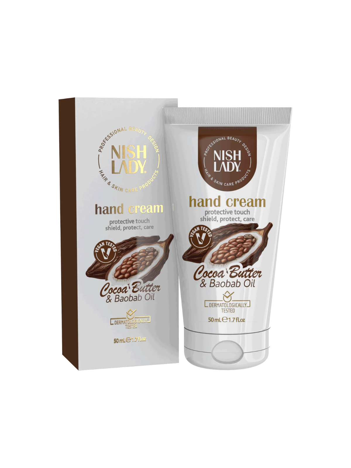 NISHLADY КРЕМ ЗА РЪЦЕ COCOA BUTTER & BAOBAB OIL 50 МЛ – ПОДХРАНВАЩ И ХИДРАТИРАЩ КРЕМ ЗА РЪЦЕ
