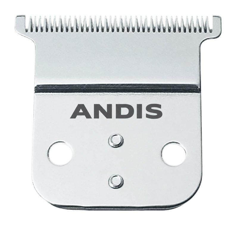 ANDIS D-8 silver T-shaped steel trimmer blade with two mounting holes and ANDIS logo