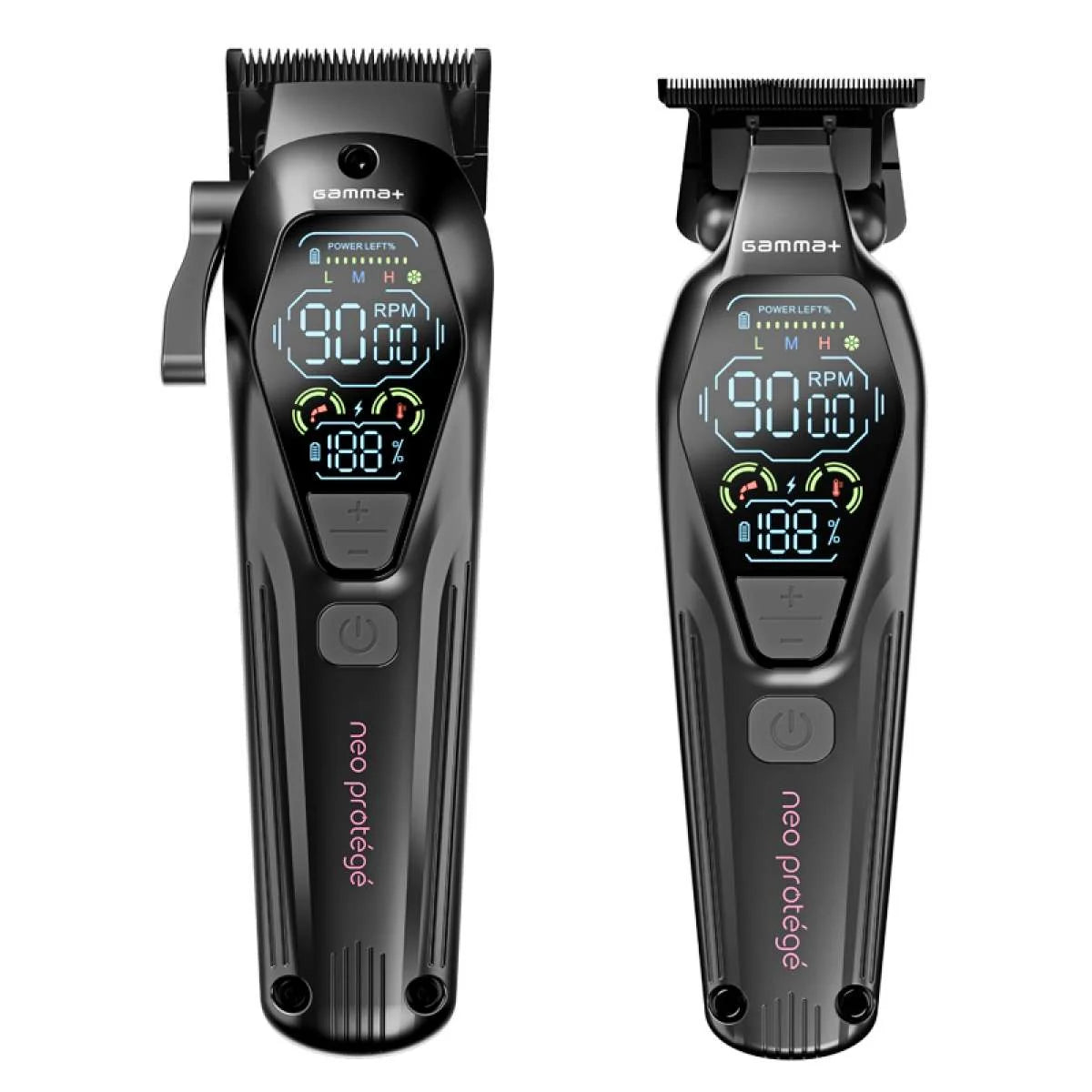 GAMMA Neo Protégé black clipper and trimmer with digital displays