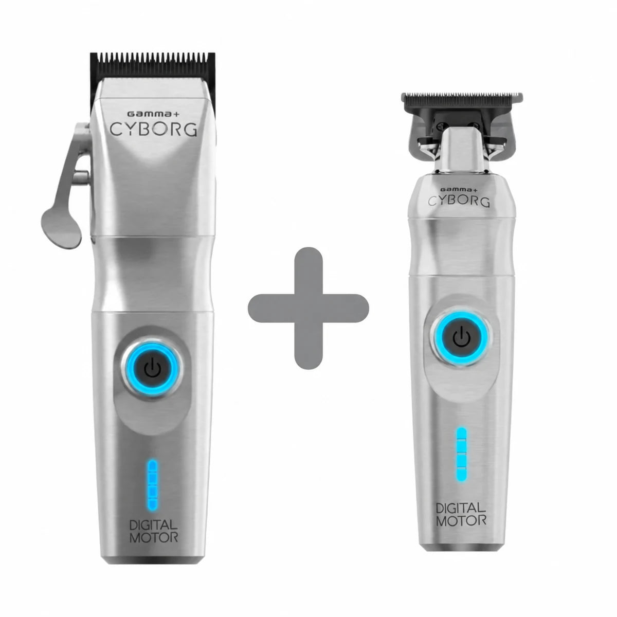 GAMMA Cyborg silver clipper and trimmer bundle