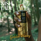 NISHLADY Golden Honey vücut spreyi, 260ml, altın rengi ve tatlı bal kokusuyla ferahlatıcı fragrance.