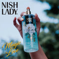 NISHLADY Magic Love 260 ml beden spreyi, hafif ve ferahlatıcı parfüm spreyi, şişe ve ürün detaylarıyla görünüm.