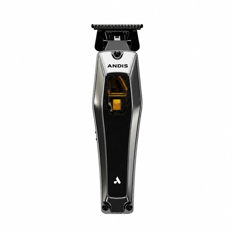 ANDIS Recon metal trimmer with black front panel, silver frame and T-blade