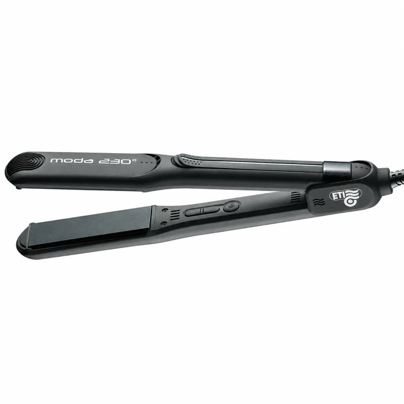 Black ETI Moda 230 straightener with open plates and original manufacturer markings