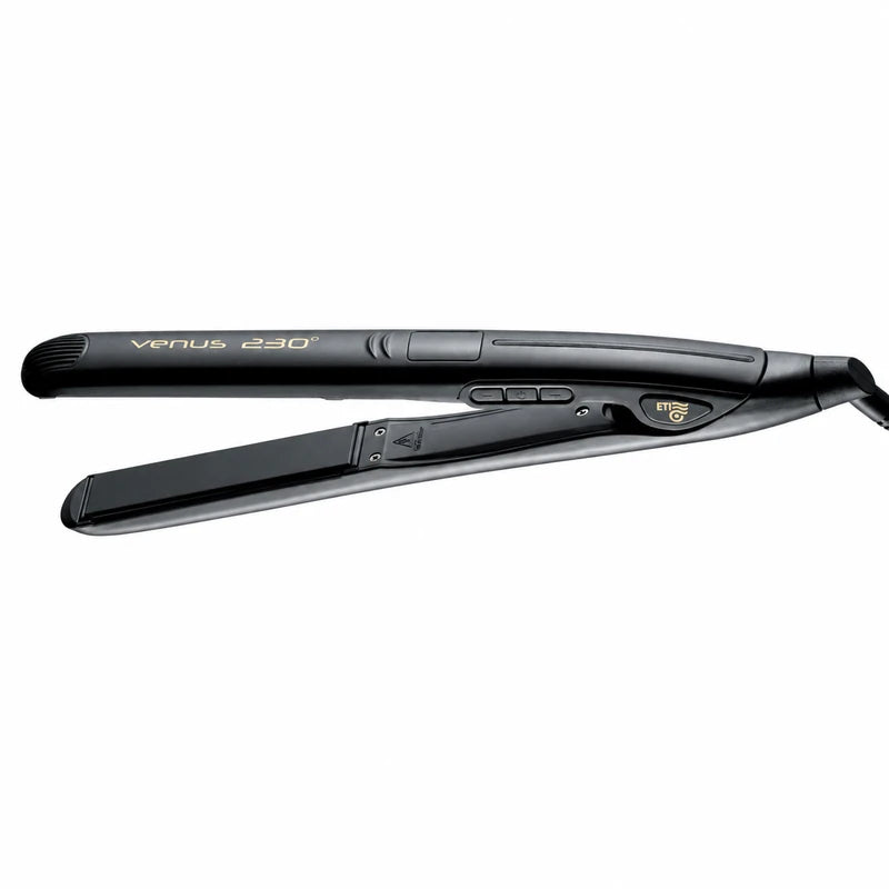 Black ETI Venus 230 straightener with open plates and original manufacturer markings